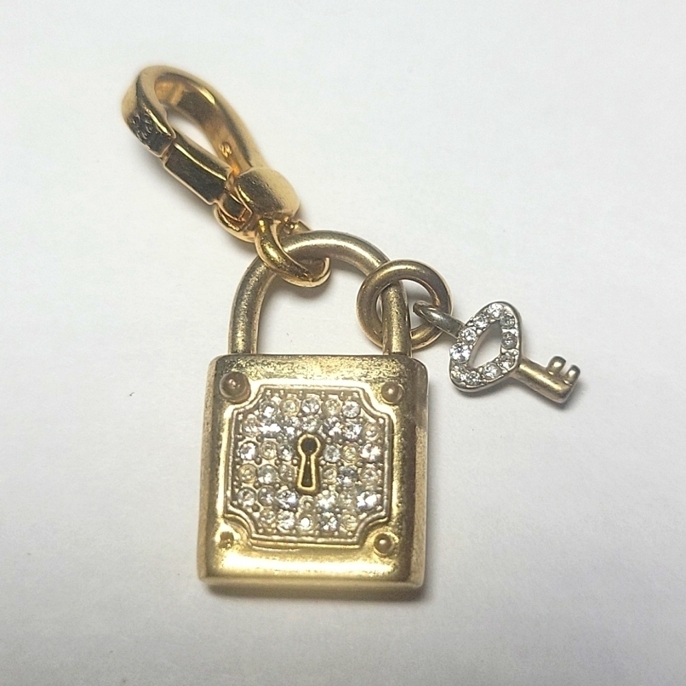 Y2k Vintage Juicy Couture Gold Paved Rhinestone Padlock Bracelet Charm